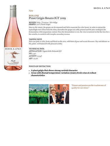 Pinot Grigio Rosato IGT 2019 Fact Sheet