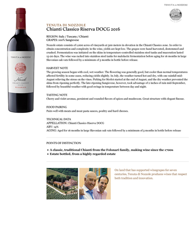 Chianti Classico Riserva DOCG 2016 Fact Sheet