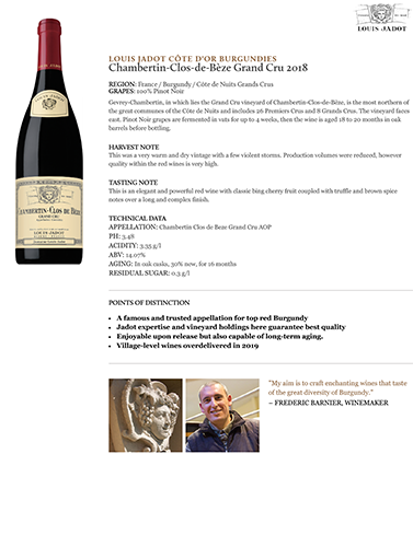 Chambertin-Clos-de-Bèze Grand Cru 2018 Fact Sheet