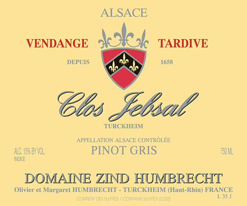 Pinot Gris Clos Jebsal, Vendange Tardive, Vielles Vignes – (Non-Vintage Specific Label)