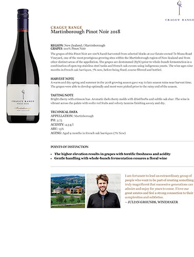 Martinborough Pinot Noir 2018 Fact Sheet