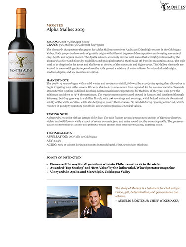 Alpha Malbec 2019 Fact Sheet