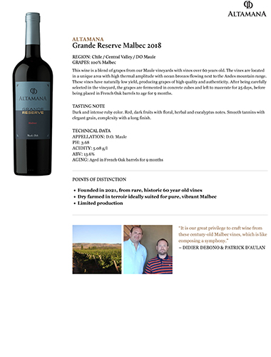 Grande Reserve Malbec 2018 Fact Sheet