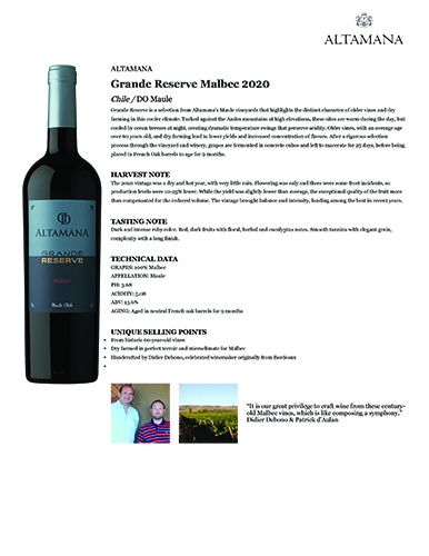 Grande Reserve Malbec 2020 Fact Sheet