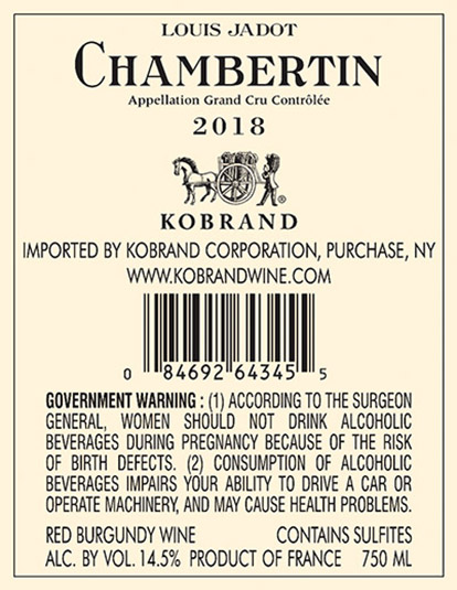 Le Chambertin Grand Cru 2018 Back Label