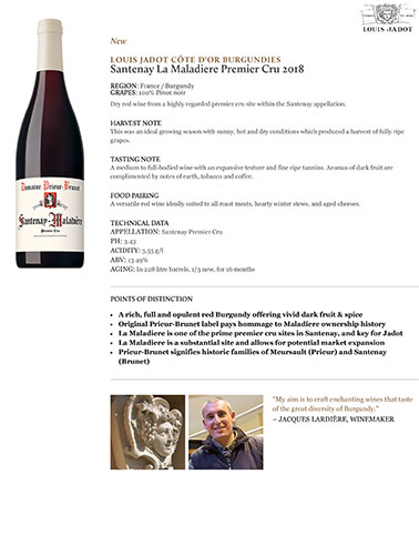 Santenay La Maladiere Premier Cru 2018 Fact Sheet