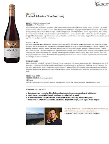 Limited Selection Pinot Noir 2019 Fact Sheet