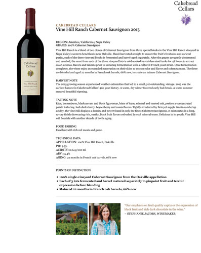 Vine Hill Ranch Cabernet Sauvignon 2015 Fact Sheet