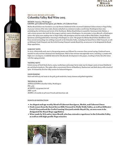 Columbia Valley Red Wine 2015 Fact Sheet