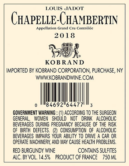 Chapelle-Chambertin Grand Cru 2018 Back Label