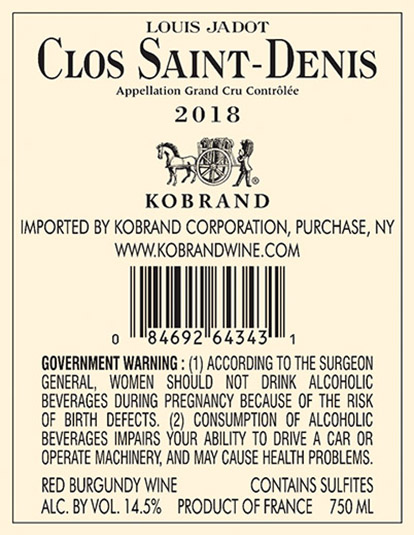 Clos-Saint-Denis Grand Cru 2018 Back Label