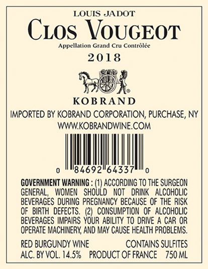 Clos Vougeot Grand Cru 2018 Back Label