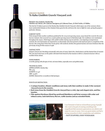 Te Kahu Gimblett Gravels Vineyard 2016 Fact Sheet
