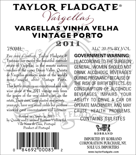 Quinta de Vargellas Vinha Velha Vintage Porto 2011 Back Label