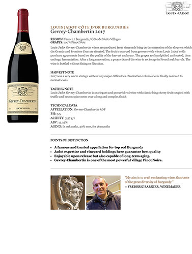 Gevrey-Chambertin 2017 Fact Sheet