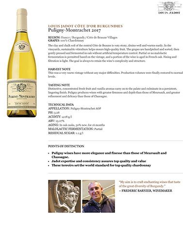 Puligny-Montrachet 2017 Fact Sheet