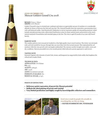 Muscat Goldert Grand Cru 2018 Fact Sheet