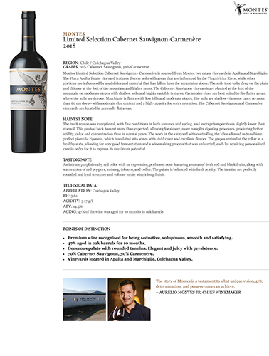 Limited Selection Cabernet Sauvignon-Carmenère 2018 Fact Sheet