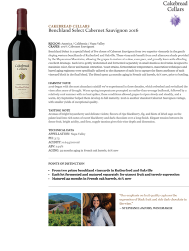 Benchland Select Cabernet Sauvignon 2016 Fact Sheet