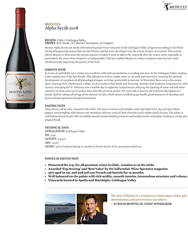 Alpha Syrah 2018 Fact Sheet