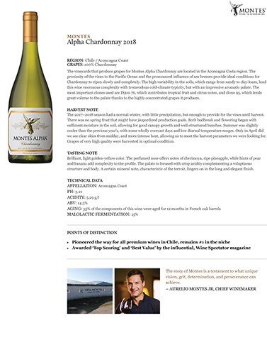 Alpha Chardonnay 2018 Fact Sheet