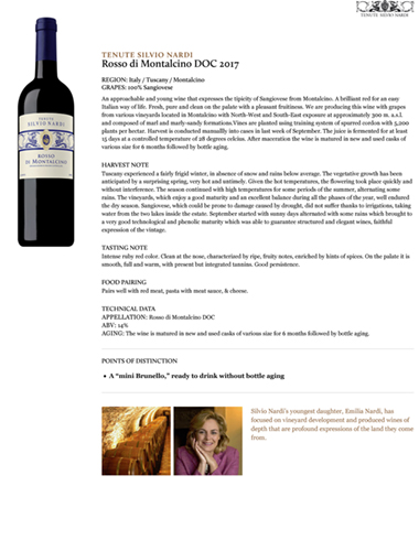 Rosso di Montalcino DOC 2017 Fact Sheet