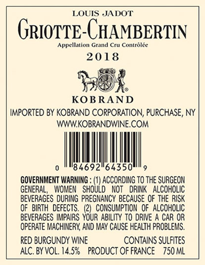 Griotte-Chambertin Grand Cru 2018 Back Label