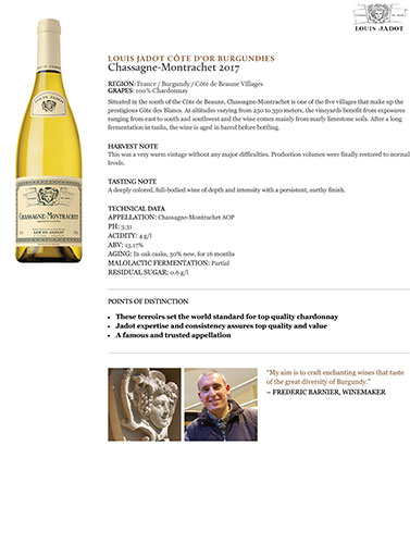 Louis Jadot Chassagne-Montrachet 2017 Fact Sheet