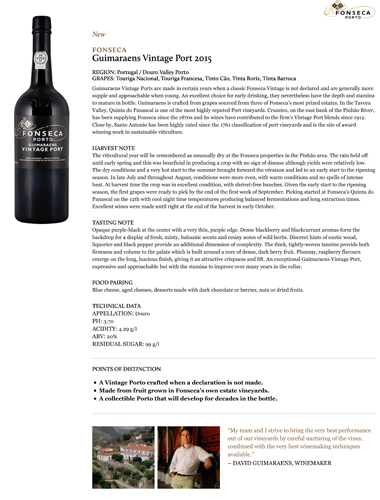 Guimaraens Vintage Port 2015 Fact Sheet