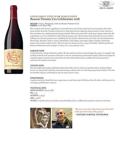 Beaune Premier Cru Celebration 2018 Fact Sheet