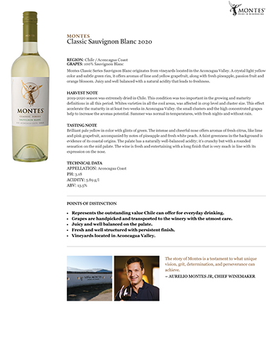 Classic Sauvignon Blanc 2020 Fact Sheet