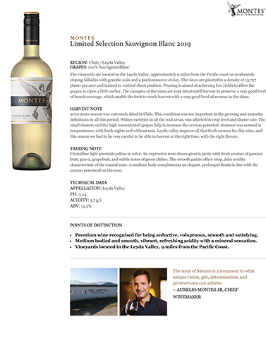 Limited Selection Sauvignon Blanc 2019 Fact Sheet