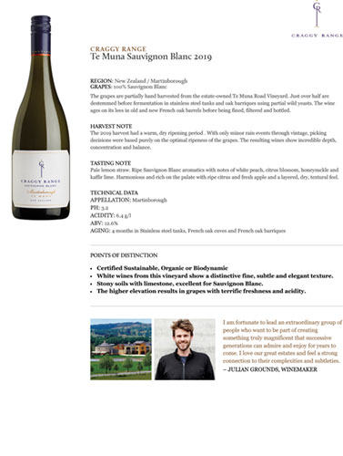 Te Muna Sauvignon Blanc 2019 Fact Sheet