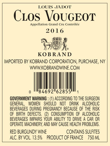 Clos Vougeot Grand Cru 2016 Back Label