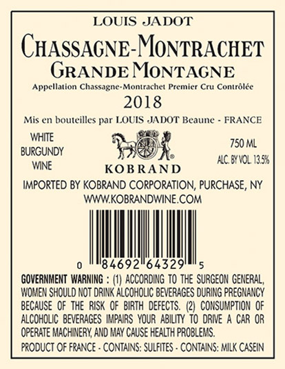 Chassagne-Montrachet Grande Montagne Premier Cru Blanc 2018 Back Label