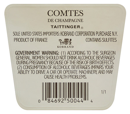 Comtes de Champagne Blanc de Blancs Back Label