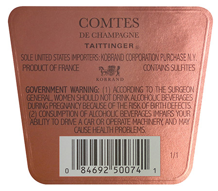 Comtes de Champagne Rosé Back Label