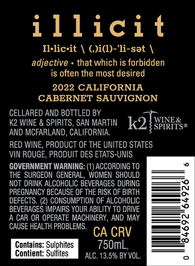 Cabernet Sauvignon 2022 Back Label