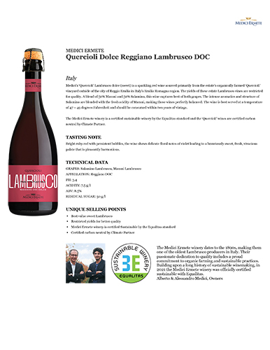 Quercioli Dolce Reggiano Lambrusco DOC Fact Sheet