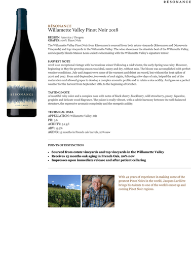 Willamette Valley Pinot Noir 2018 Fact Sheet
