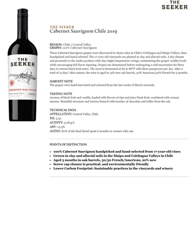 Cabernet Sauvignon Chile 2019 Fact Sheet