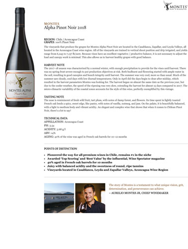 Alpha Pinot Noir 2018 Fact Sheet