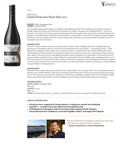 Limited Selection Pinot Noir 2017 Fact Sheet