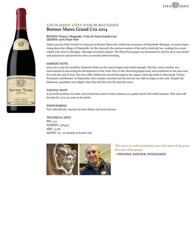 Bonnes Mares Grand Cru 2014 Fact Sheet