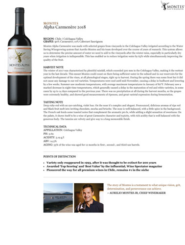 Alpha Carmenère 2018 Fact Sheet