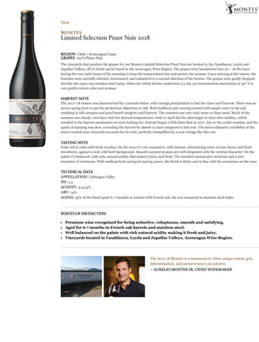 Limited Selection Pinot Noir 2018 Fact Sheet