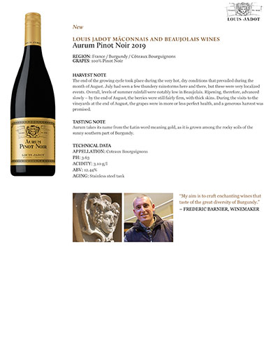 Aurum Pinot Noir 2019 Fact Sheet