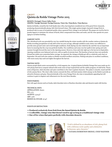 Quinta da Roêda Vintage Porto 2015 Fact Sheet