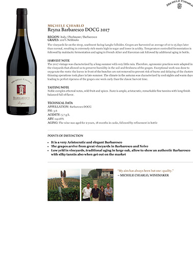 Reyna Barbaresco DOCG 2017 Fact Sheet