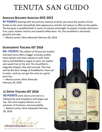 San Guido Wine Advocate Accolade Sell Sheet